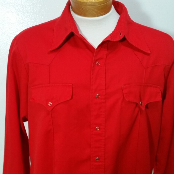 Men's VTG Sears Red Cowboy Western Shirt Snaps - Picture 4 of 9